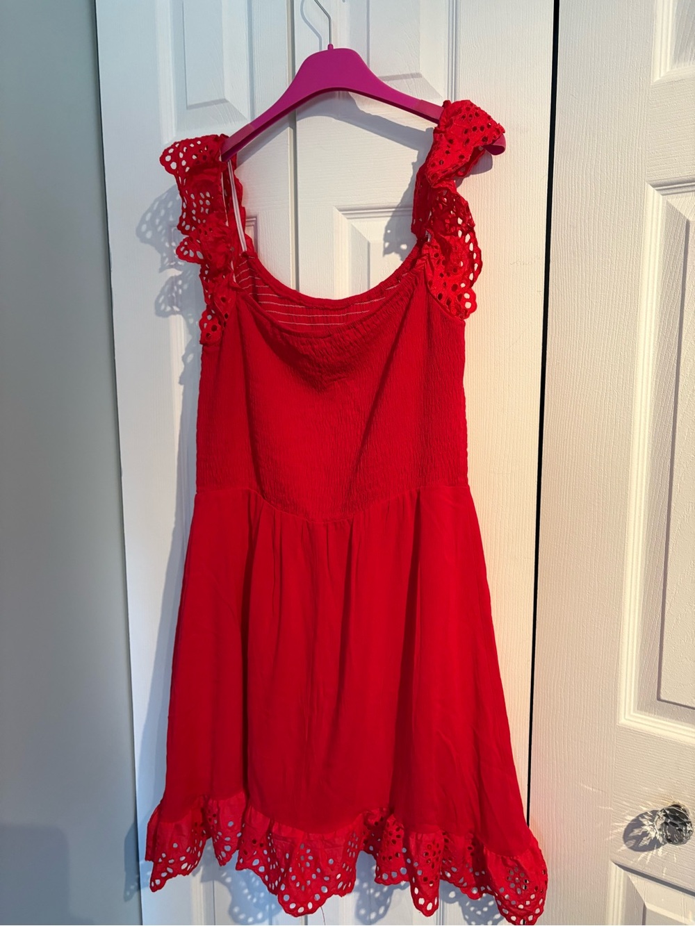 SHEIN Red Midi Dress with Eyelet Trim